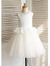 Ivory Cotton Champagne Tulle Peplum Flower Girl Dress